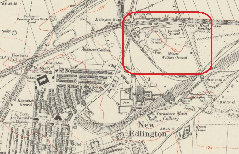 Doncaster - Edlington Miners Welfare : Map credit National Library of Scotland